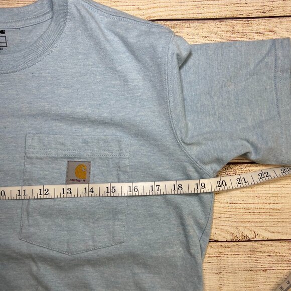 Women's Carhartt Light Blue Heather Loose Fit Pocket T-Shirt Workwear Small - Picture 4 of 11